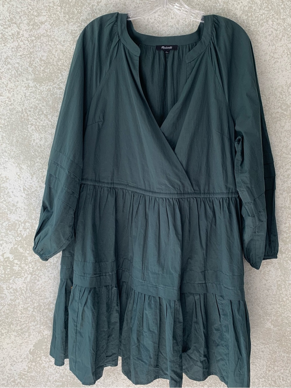 Madewell Forest Green Crinkle Poplin Long Sleeve Mini Dress Large Boho Cottage